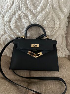 NWOT Black Top-Handle Leather Satchel with Gold Hardware